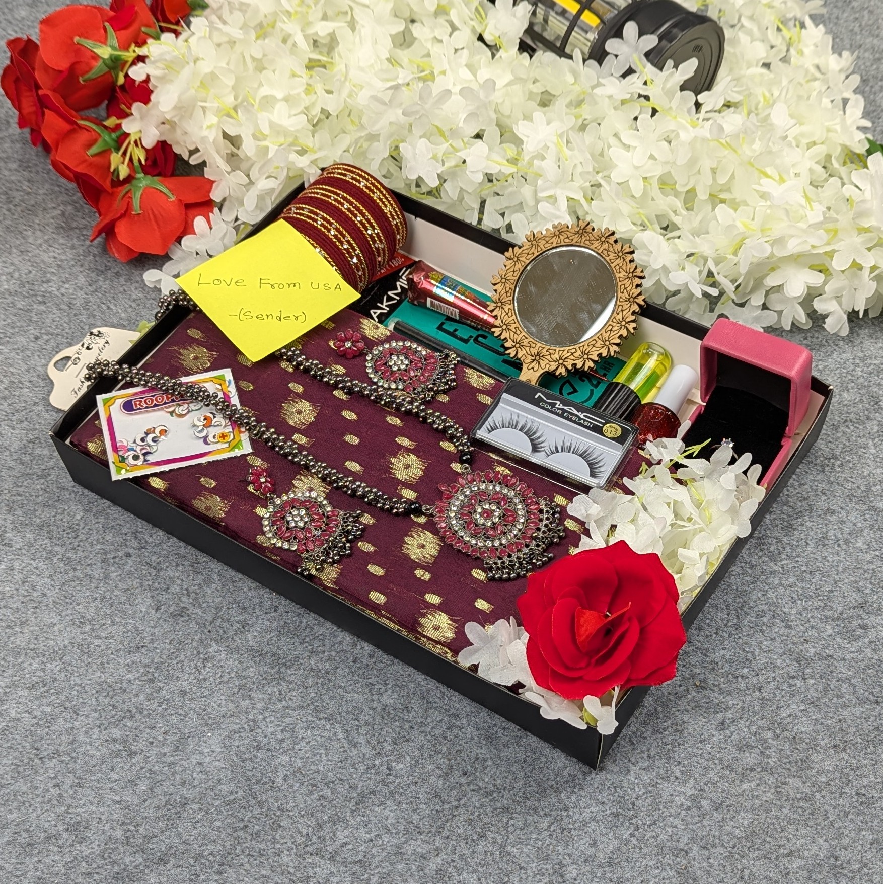 Premium Half Silk Jamdani Saree Combo Set - Maroon - Image 3