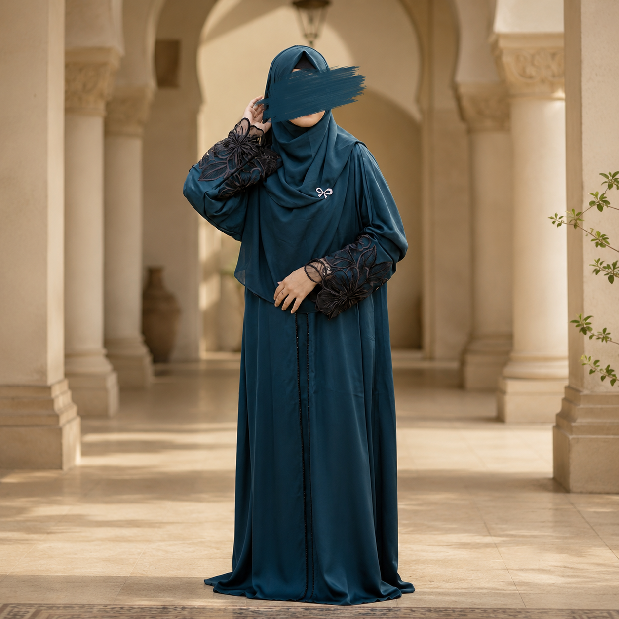 Premium Dubai Cherry Fabric: Elegant Lace Abaya Borka maroon Color