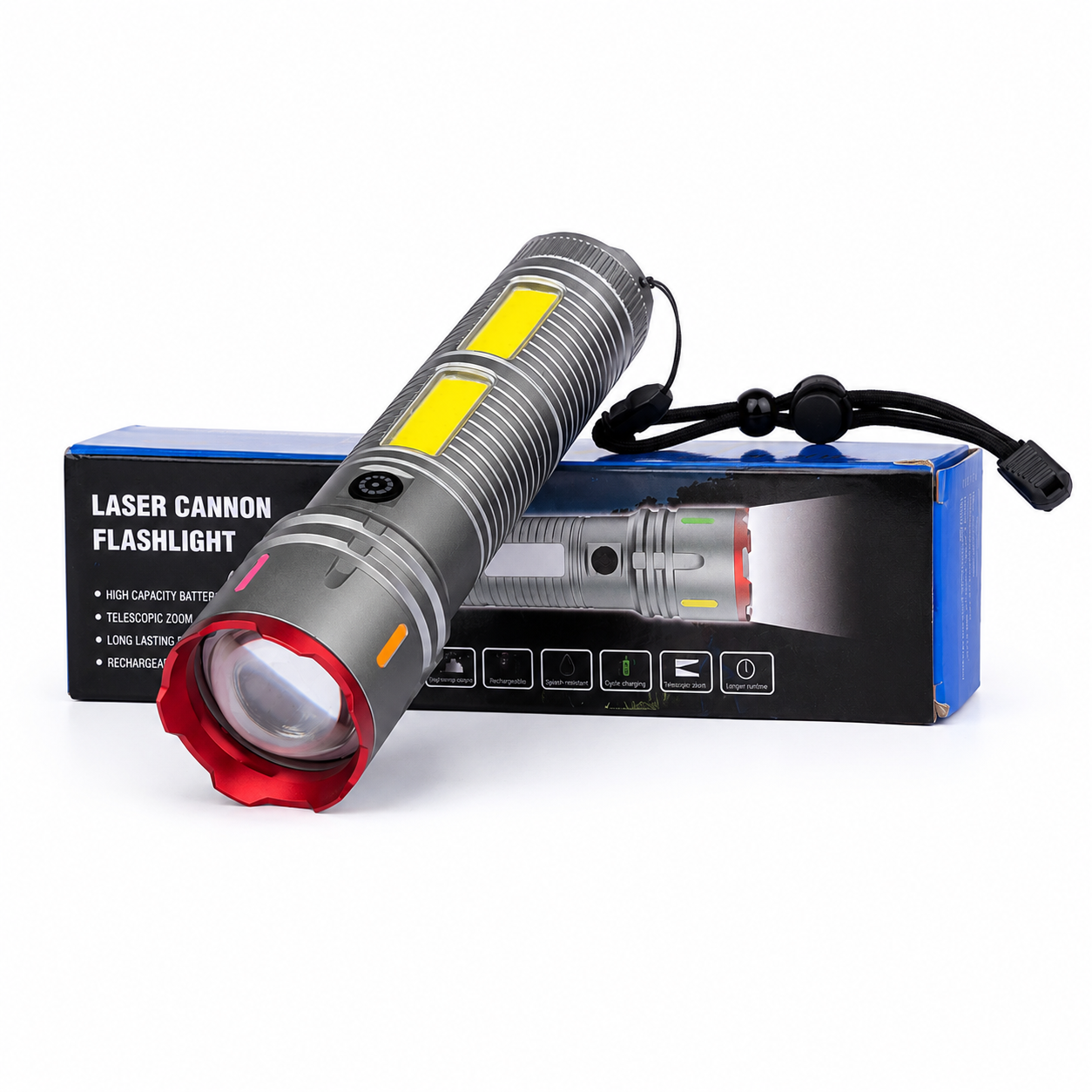 Premium Laser Cannon X03 Metal Tactical Flashlight -Long Lasting LED Torch with Built-in Power Bank - Image 2